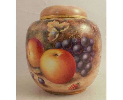 A Royal Worcester covered ginger jar, decorated all over with hand painted fruit by Ayrton, height 6.75ins&nbsp;