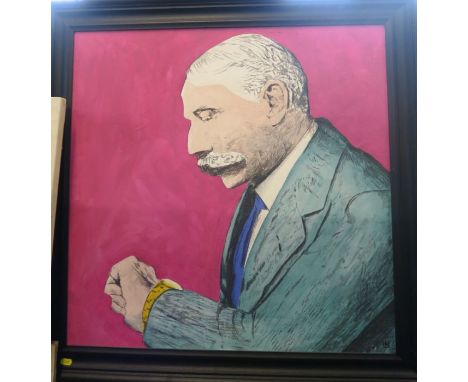 Lee Morris, acrylic on canvas, portrait of Elgar, monogrammed LM, 28ins x 27.5ins