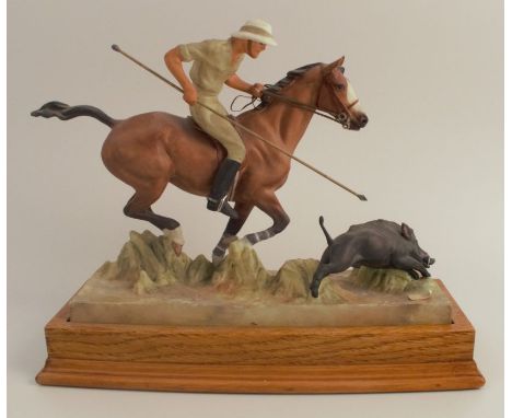 A Royal Worcester figure, Hog-Hunting, modelled by Doris Lindner, model number 3164, with plinth - Good condition, plinth is 