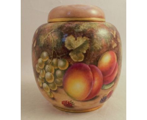 A Royal Worcester covered ginger jar, decorated all over with hand painted fruit by Freeman, height 6.75ins&nbsp;