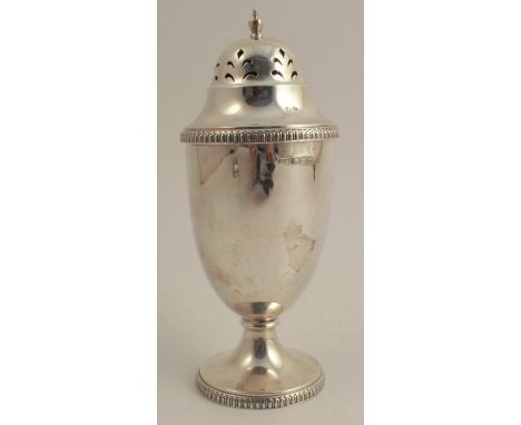 A silver sugar caster, with gadrooned edge, Birmingham 1928, weight 4.5oz, together with a silver plated fiddle pattern basti