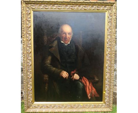 C W Cole, oil on canvas, portrait of George Rowland Minshul of Aston Clinton, seated in an armchair, 43ins x 33.5ins