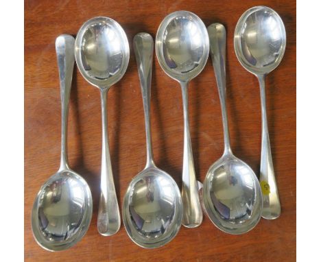 A set of six silver rat tail soup spoons, Sheffield 1933, maker Mappin &amp; Webb, weight 14oz