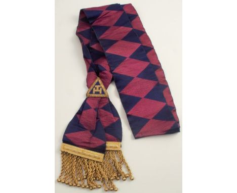 A Masonic silk sash, with gold plated tassels