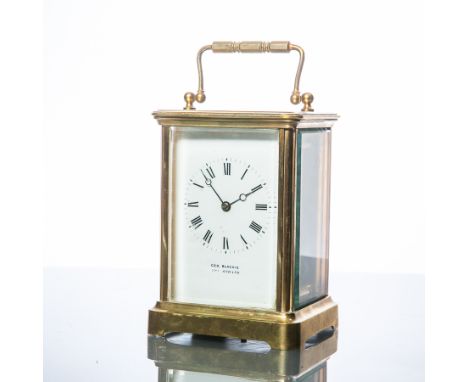 FINE LATE VICTORIAN GEORGE BLACKIE BRASS CARRIAGE CLOCK
by George Blackie, 392 Strand, signed single train movement with leve