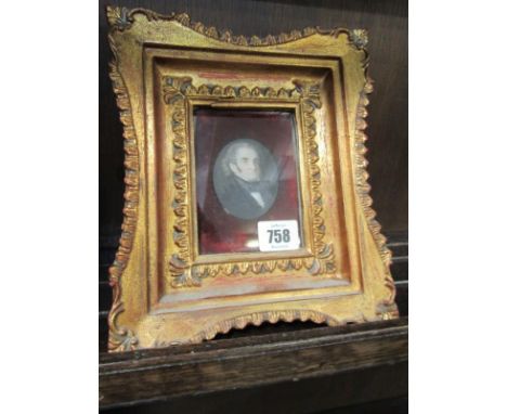 MINIATURE PORTRAIT, 19th Century painting on oval ivory panel "Portrait of Elderly Gentleman with black Cravate" 