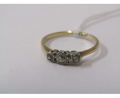 9ct YELLOW GOLD &amp; PLATINUM 3 STONE DIAMOND RING, size M 