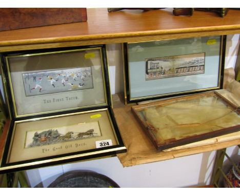 STEVENGRAPHS, collection of 3 framed Stevengraphs "The First Touch/Stevensons Rocket/The Good Old Days" 