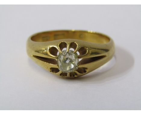 HEAVY 18ct YELLOW GOLD DIAMOND SET GYPSY RING, old cushion cut diamond approx 0.70ct, approx 8 grms, size T/U 