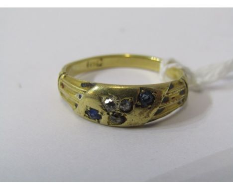 18ct YELLOW GOLD VINTAGE SAPPHIRE &amp; DIAMOND RING, size L, approx 3.4 grams 