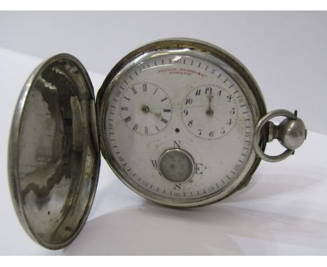 UNUSUAL WHITE METAL CASED FULL HUNTER POCKET WATCH, by Arnold Adams of London, dial set with compass in a/f condition 