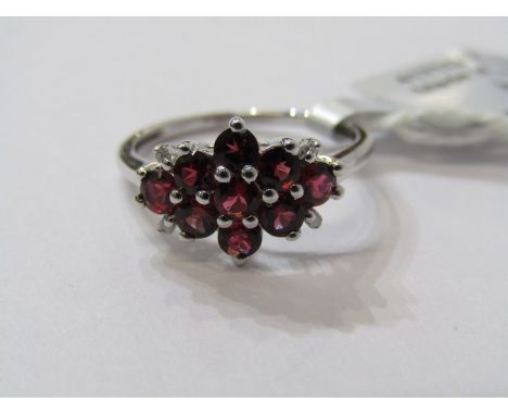 10ct WHITE GOLD GARNET CLUSTER RING, size L/M 