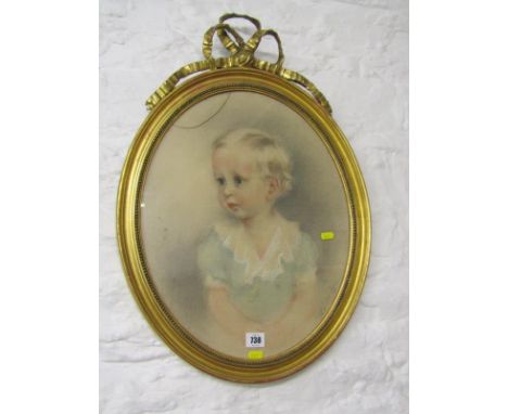 PORTRAIT, signed oval pastel "Portrait of Young Child", 14" x 14" 