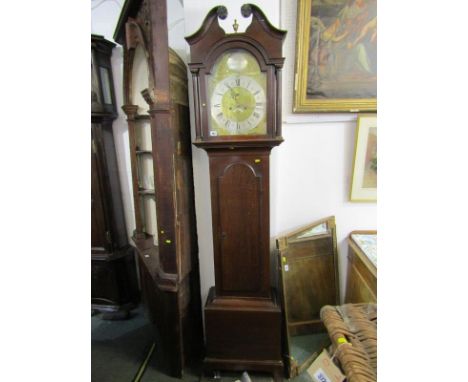 GEORGIAN 8 DAY LONG CASE CLOCK, by John Lamb of Spilspy, breakarch brass face with calendar window and attractive Phoenix eng