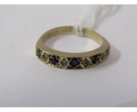 9CT YELLOW GOLD 9 STONE HALF ETERNITY RING, set sapphire &amp; diamonds size K/L 