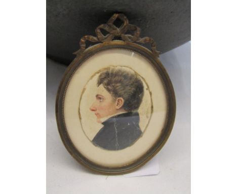 VICTORIAN PORTRAIT MINIATURE, oval framed watercolour "Young Gentleman with black waistcoat" 