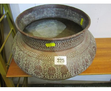 EASTERN METALWARE, engraved copper 11" diameter bowl with portrait reserves 