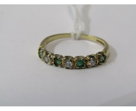 9ct YELLOW GOLD EMERALD &amp; DIAMOND ETERNITY STYLE RING, 4 brilliant cut emeralds each seperated by a brilliant cut diamond