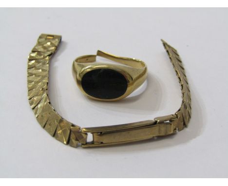 SCRAP 9ct YELLOW GOLD, watch strap and ring a/f condition, approx 11 grams total weight 