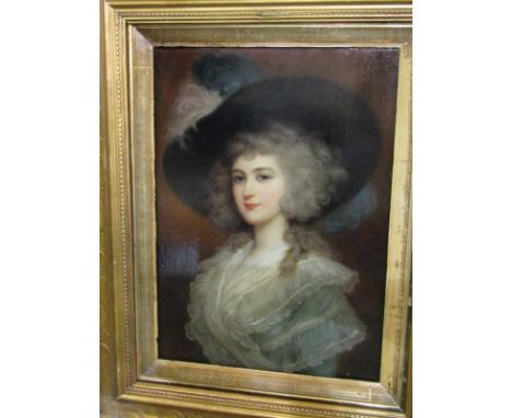 THOMAS GAINSBOROUGH (1727-1788), oil on panel "Portrait of Lady Foster, later Duchess of Devonshire", 16" x 11" originally so