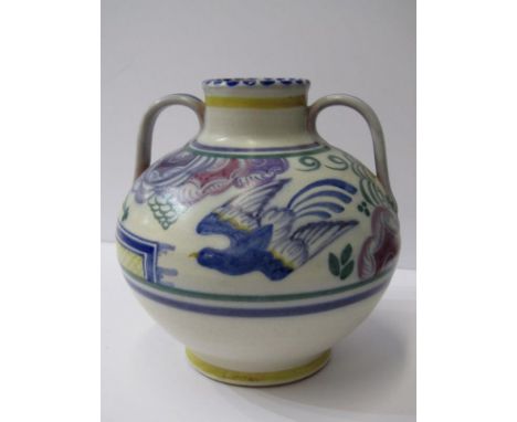 POOLE, "Bluebird" pattern twin handled spherical 7" vase, impressed 'Carter Stabler &amp; Adams base mark 