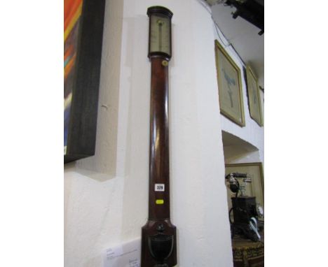 GEORGIAN STICK BAROMETER, by Watkins and Hill, satin finish dial, 38" height 