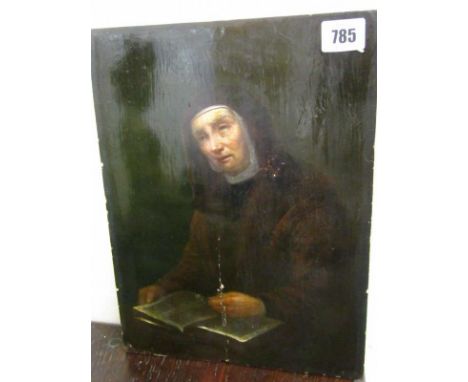 EARLY EUROPEAN SCHOOL, oil on panel "Portrait of Nun" 12" x 9" 