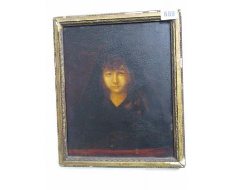 PORTRAIT, oil on panel "Portrait of Young Lady in black headress", 10" x 8" 