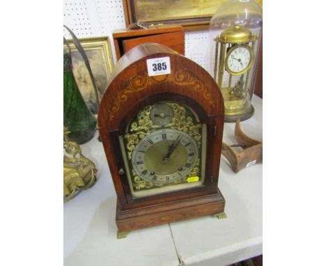 ROSEWOOD MARQUETRY BRACKET CLOCK, domed casing with coiled bar strike and movement by W &amp; H, 14" height 