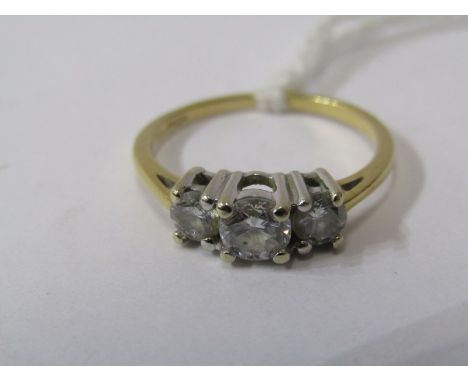 18ct YELLOW GOLD 3 STONE DIAMOND RING, size K/L, with IGI diamond report, stating 0.82ct, colour I near colourless 