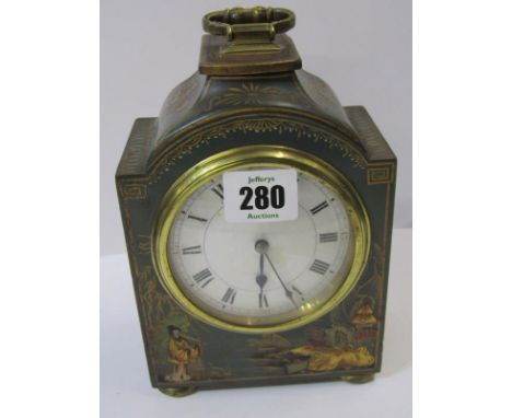 CHINOISERIE LACQUER BRACKET CLOCK, with French movement, 7.5" height 