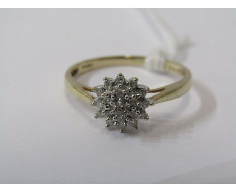 9ct YELLOW GOLD DIAMOND CLUSTER RING, size P 