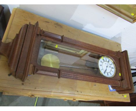 OAK CASED NARROW BODIED REGULATOR CLOCK, 45" height