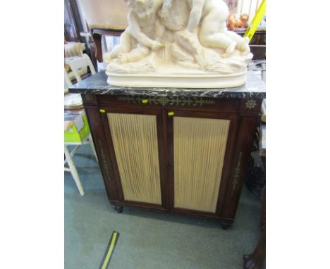 REGENCY DESIGN ROSEWOOD BRASS INLAID MARBLE TOP CHIFFONIER, 36" height 31" width 