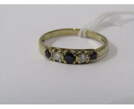 9ct YELLOW GOLD BLUE &amp; WHITE STONE HALF ETERNITY STYLE RING, size O 