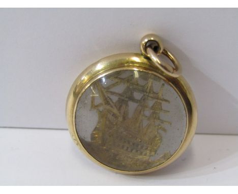 9ct GOLD HMS VICTORY WATCH FOB, unusual design 