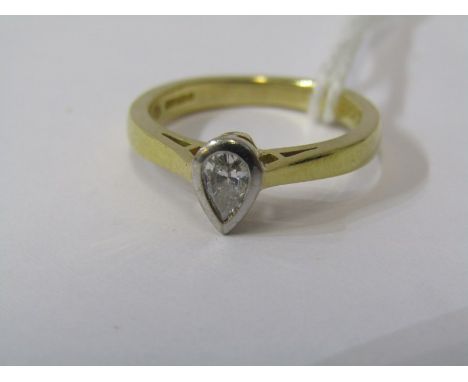 18ct YELLOW GOLD HEAVY WEIGHT PEAR CUT DIAMOND SOLITAIRE RING, approx 3.8 grams, size K 