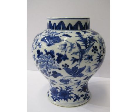 ORIENTAL CERAMICS, Kangxi 7" inverted baluster vase decorated with underglaze blue design of birds within blossom, 6 characte
