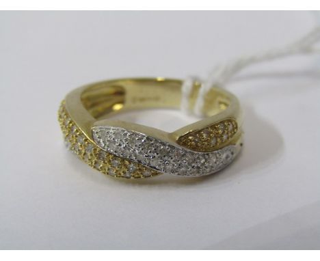 14ct 2 TONE YELLOW &amp; WHITE GOLD DIAMOND ETERNITY TWIST RING, approx 3.6 grams, size N 