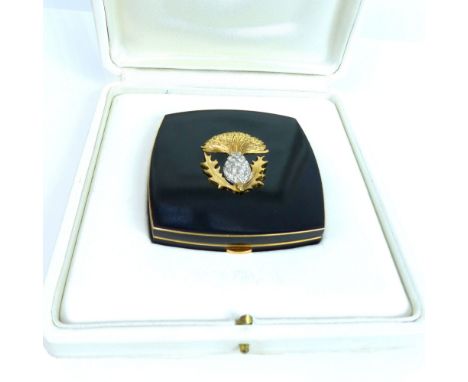 CHANEL - An exceptional 18ct yellow gold and enamel compact made by French jewellery Goossens for Chanel c1989. Of rounded sq