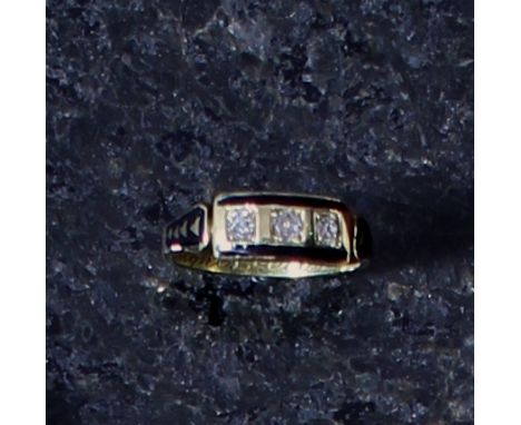 An antique enamel and diamond mourning ring in 18ct yellow gold, the three old cut diamonds, totalling an estimated weight of