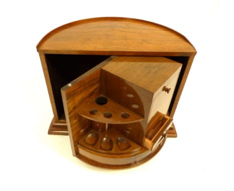 Dunhill pipe humidor of Art Deco influence, walnut demi-lune box revolving mechanism, tobacco shute, tamper and match/lighter