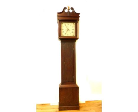 19th century eight day long case clock with painted 12" face, seconds dial and date aperture by Lewis Hopkins of Tewskesbury,