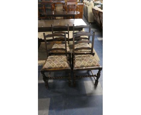 A Set of Four Tapestry Upholstered Ladder Back Chairs 