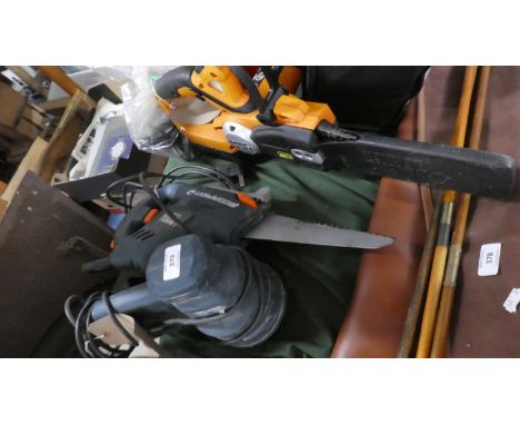 A Black and Decker Orbital Sander, Scorpion Saw, Small Chain Saw and Car Seat Cover Set 