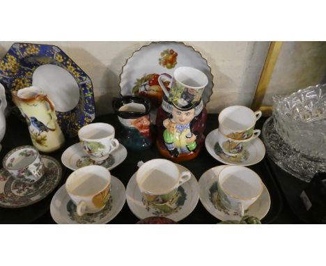 A Collection of Six Victorian Cups and Four Saucers, Nursery Rhymes, Two Toby Jugs etc 