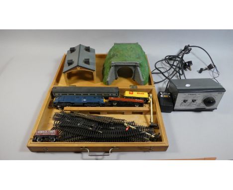 A Collection of Hornby OO Gauge Electric Train Toys to Include Locomotive, Carriage, Goods Vehicles, Track, Tunnel, Engine Sh