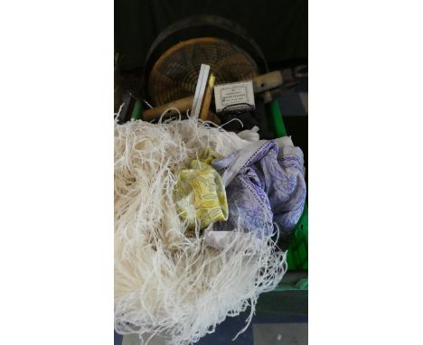 A Box of Curios to Include Vintage Goads, Ostrich Feathers, Rulers, Lantern Etc 