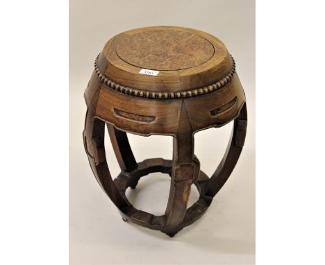 Eastern hardwood barrel form stool together with a mahogany commode 