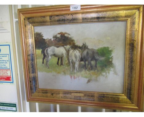 Oil sketch on canvas board, horses in a landscape, inscribed on frame plaque ' Lucy Kemp Welch ', 10.5ins x 13.5ins 